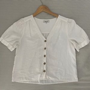 Madewell Linen-Blend Plaza Button-Front Shirt;size medium